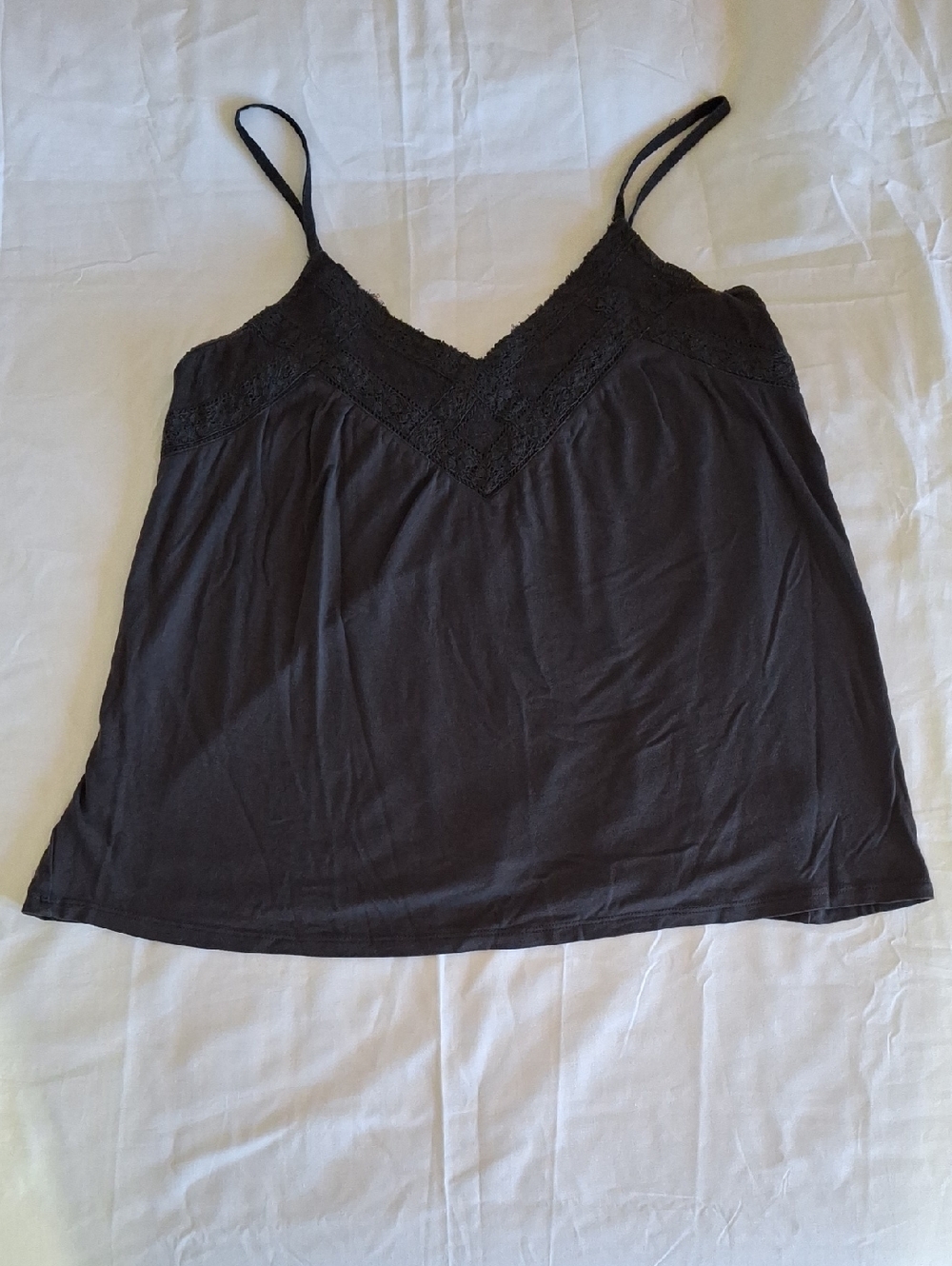 American Eagle Outfitters Charcoal Gray Lace-Trim Spaghetti Strap Camisole